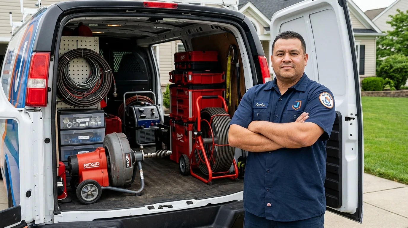 Professional drain cleaning equipment and Johns Plumbing LLC plumber in Daingerfield