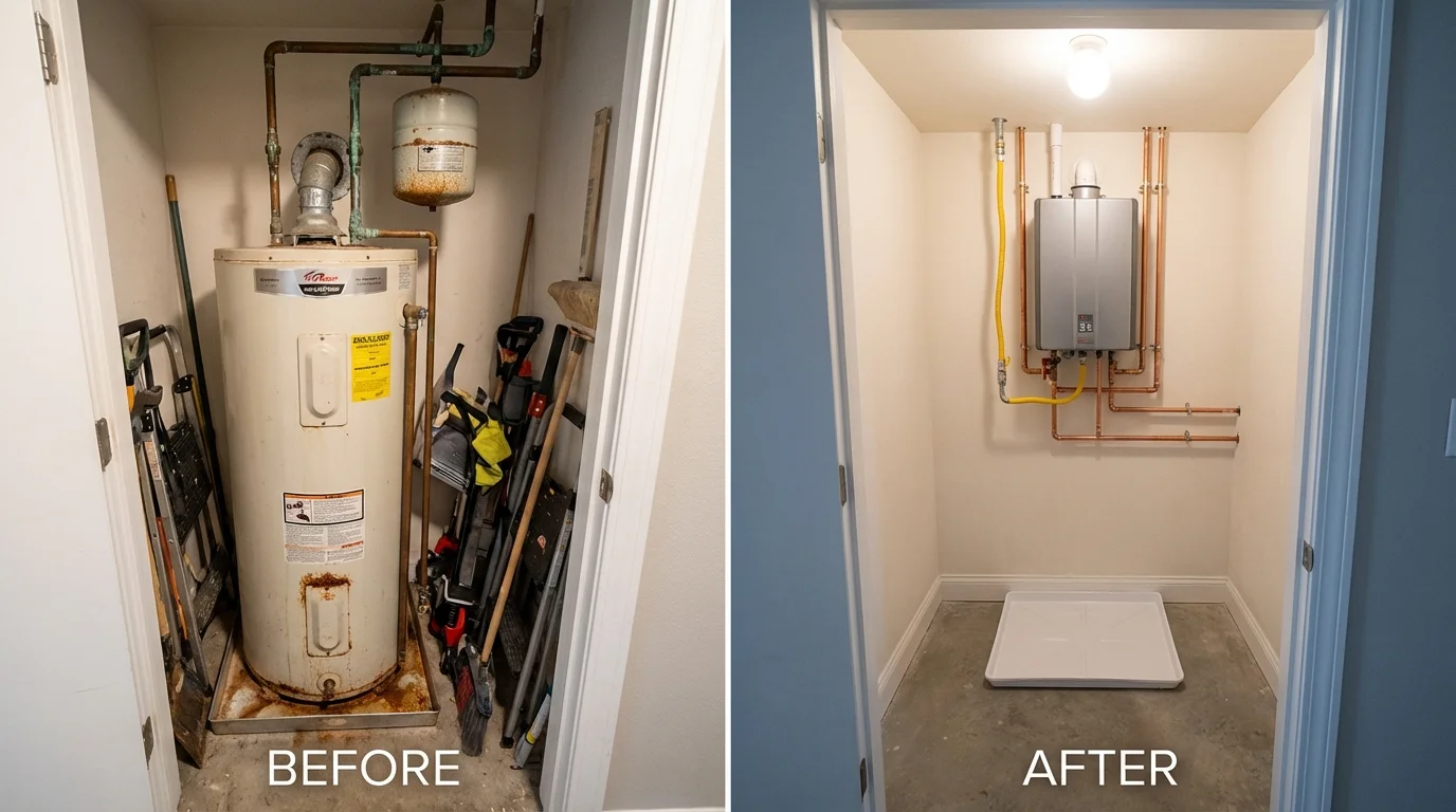 Tank water heater versus wall-mounted tankless unit comparison for Daingerfield, TX homeowners
